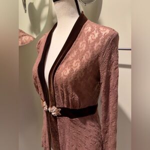 Gorgeous mocha Lace/velvet top/jacket, vintage, size S-M